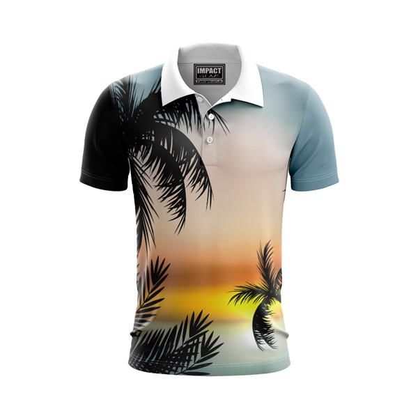 Dye Sublimated Polo Shirt Sunset Design, Custom made, Cool Dry