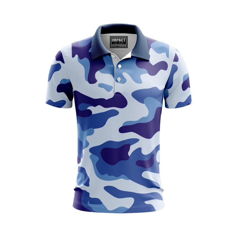 Dye Sublimated Polo Shirt, Camo Blue Design, Custom made, Cool Dry