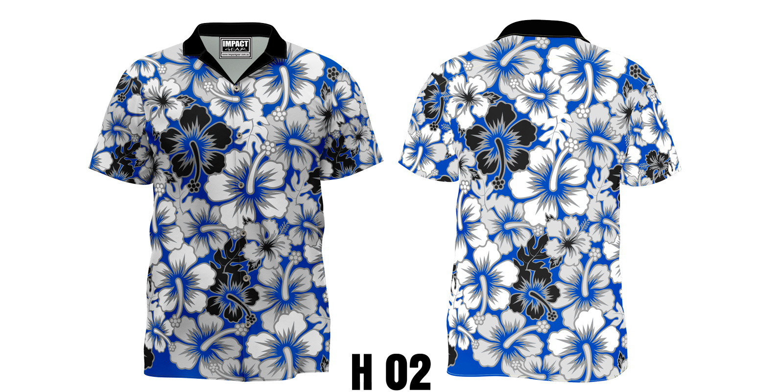 H 02 Hawaiian Dress shirt Blue White Black, Custom made, Fully Dye Sublimated