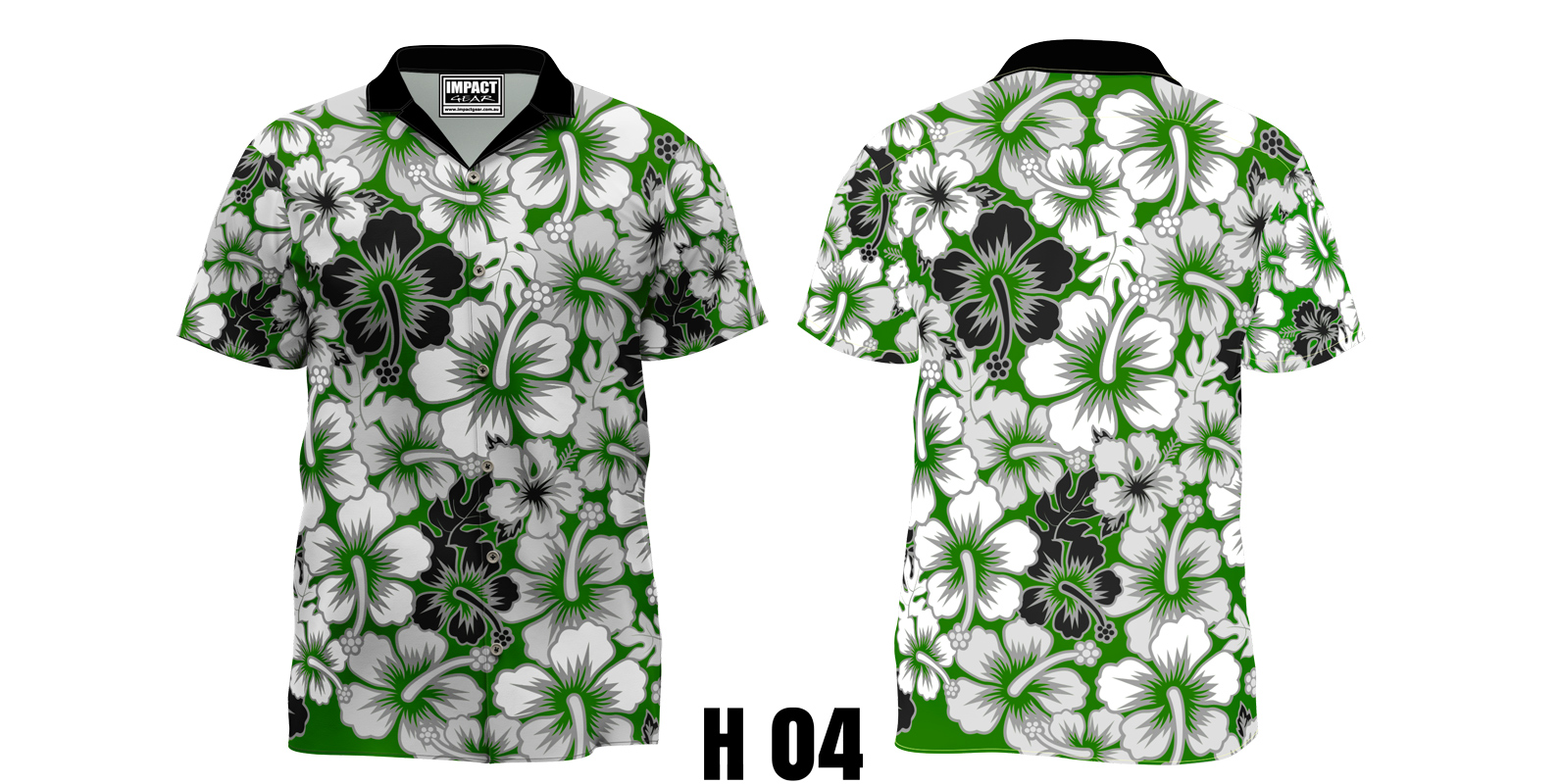 H04 Hawaiian Shirt Green Black White CustoM MADE Sublimated