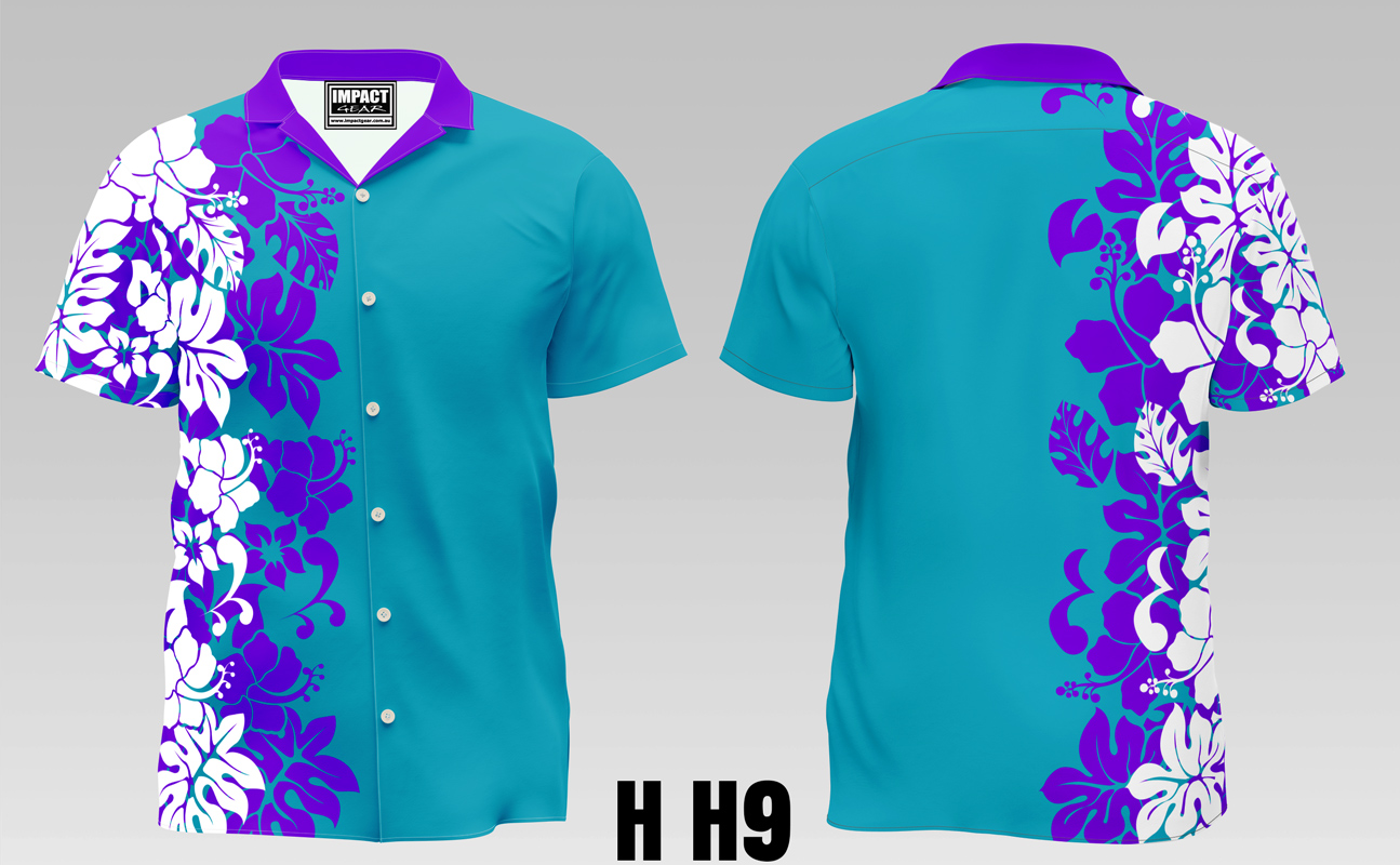 H H9 Teal Purple White Hawaiian Dress shirt, Custom made, Sublimated all over print
