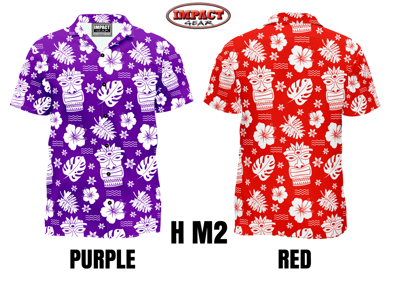 H M2 Purple or Red Hawaiian Dress shirt Custom made Fully Dye Sublimated. Australia