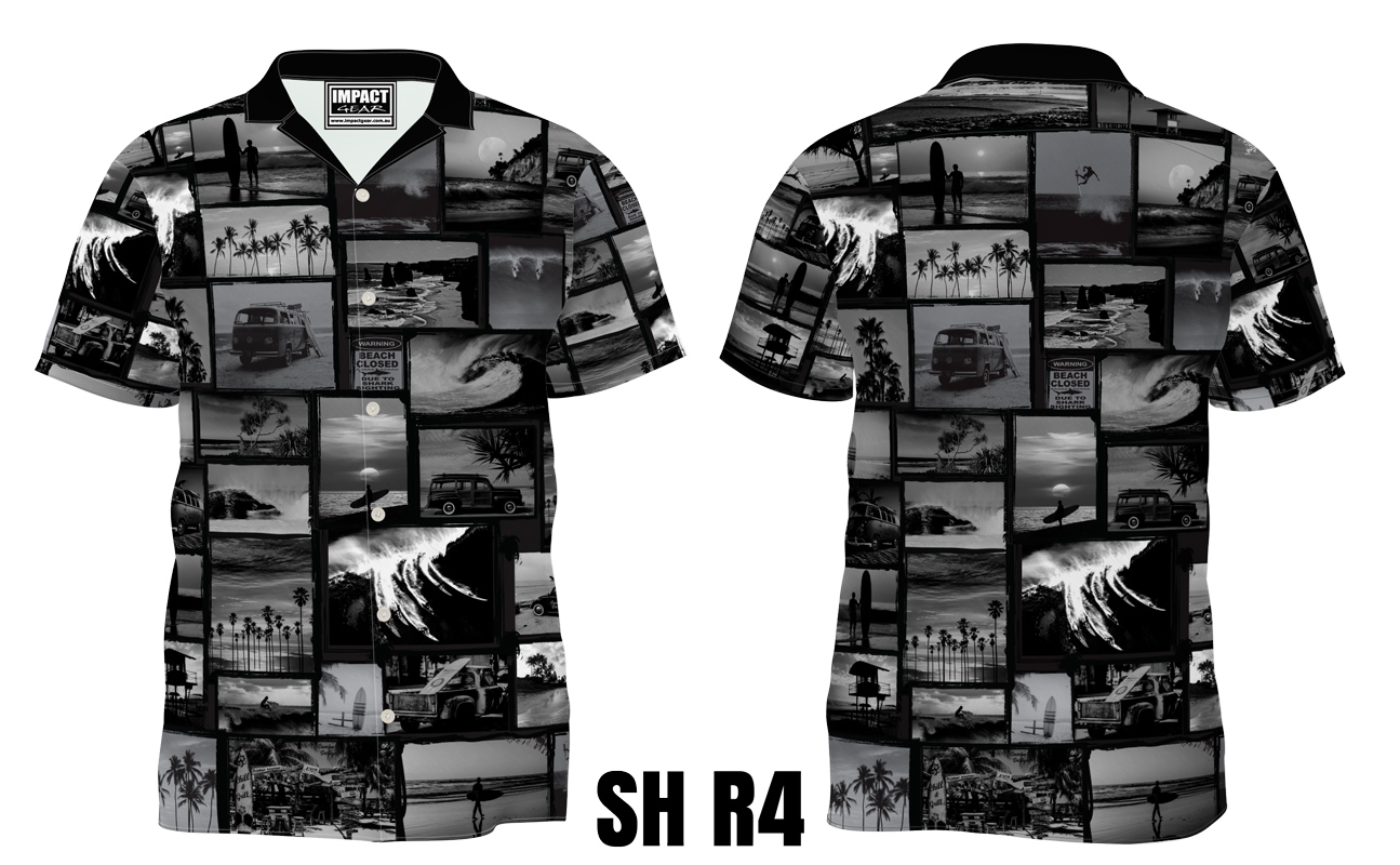 SH R4 Black and White Surf design Hawaiian shirt , Custom made , Fully Dye Sublimated