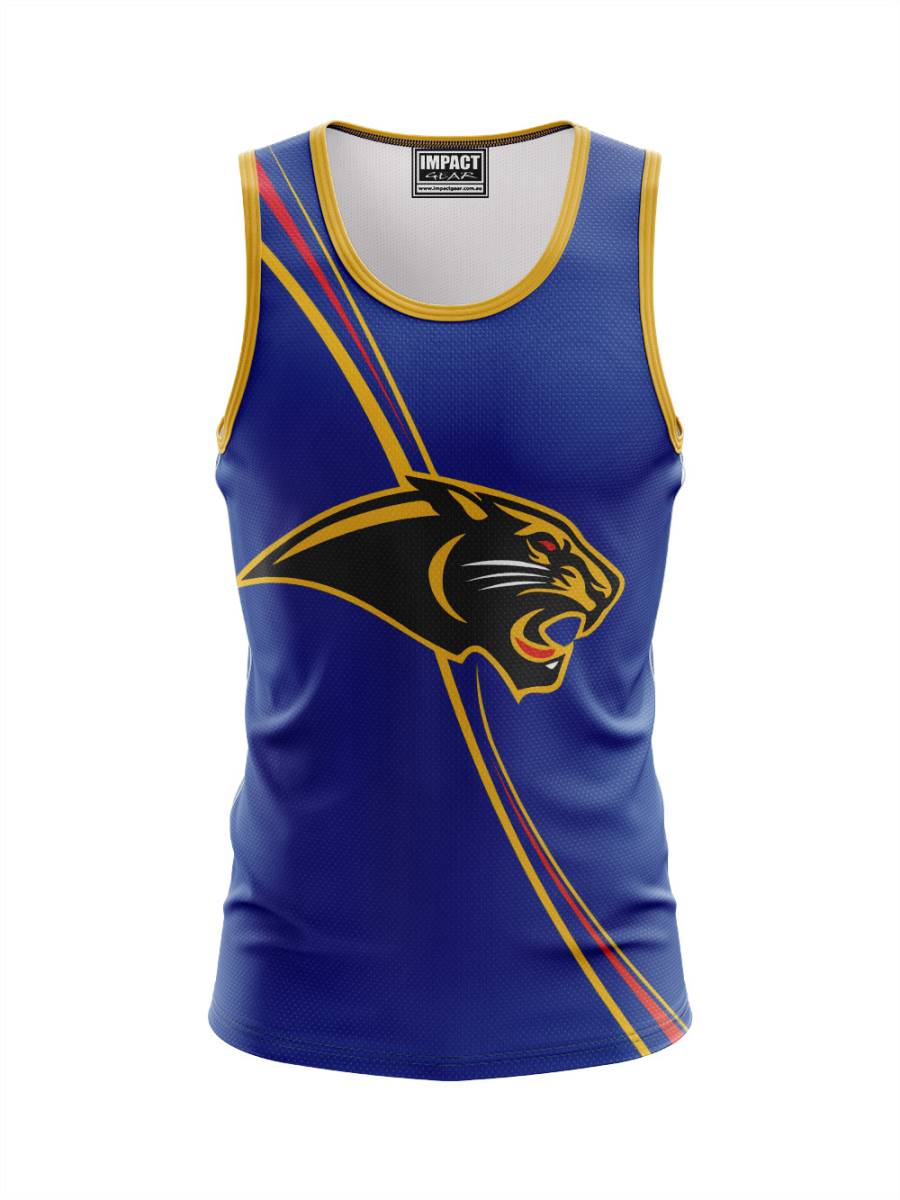 Blue Gold Black Panthers, Fully Dye Sublimated Singlet. Tank Top