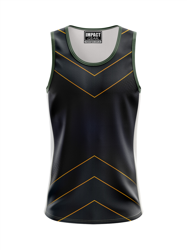 Fully Dye Sublimated Singlet Triangle Black, CUSTOM MADE DYO