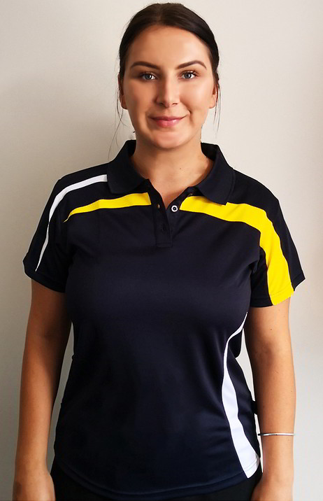 Navy, White Yellow, Marcoola Cool Dry Polo Shirt       165gsm, 100%  polyester Cool Dry fabric     Breathable  micromesh moisture management     Draws Sweat from Body, Quick Dry