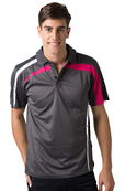 Marcoola Charcoal-White-Hot PINK, Marcoola Cool Dry Polo Shirt       165gsm, 100%  polyester Cool Dry fabric     Breathable  micromesh moisture management     Draws Sweat from Body, Quick Dry