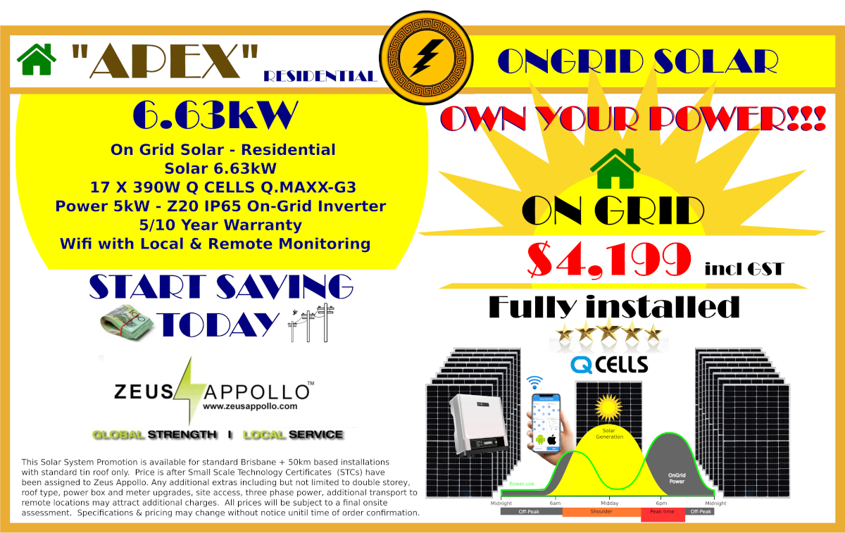 Ongrid Solar 6.6kW fully installed Brisbane
